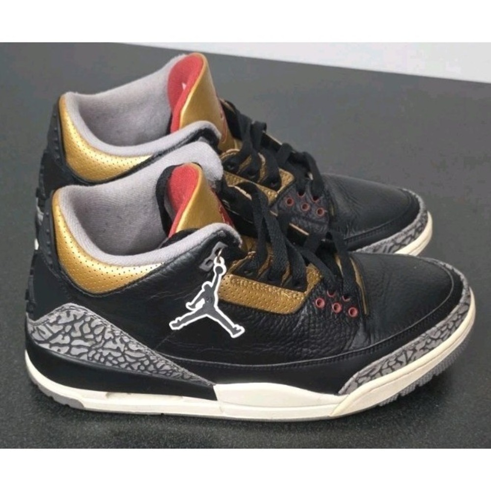 Nike Air Jordan 3 Retro Mid Black Gold‎ Cement CK9246-067 Sneaker W10.5 M9 EUC